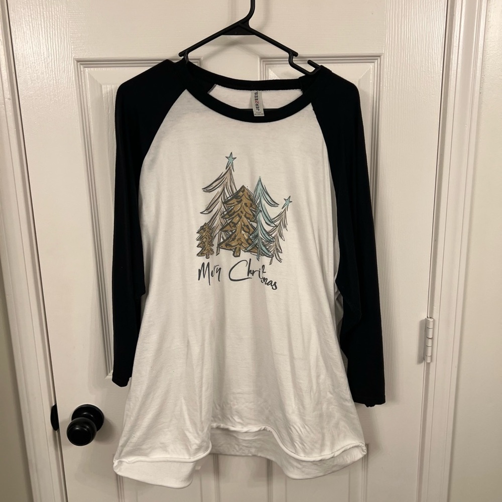 Jerzees Black and White Raglan Tee